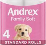 Andrex Family Soft Toilet Rolls - 4 Toilet Roll Pack - Gentle and Soft on Your Family's Skin - Dermatologically Tested