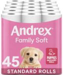 Andrex Family Soft Toilet Roll - 45 Toilet Rolls, Bulk Buy, Fragrance Free, FSC Certified