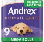 Andrex Ultimate Quilts Toilet Roll - 9 Mega Toilet Rolls (=13.5 Standard Toilet Rolls), 3-Ply, Soft, Thick Sheets, FSC Certified