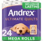Andrex Ultimate Quilts Toilet Roll - 24 Mega Toilet Rolls (=36 Standard Toilet Rolls), 3-Ply, Bulk Buy, Soft, Thick Sheets, FSC Certified