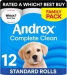 Andrex Complete Clean Toilet Roll - 12 Toilet Rolls, 3-Ply, Now Even Softer, FSC Certified, endorsed as a Which? Best Buy