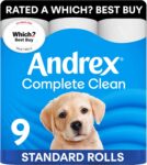 Andrex Complete Clean Toilet Roll - 9 Toilet Rolls, 3-Ply, Now Even Softer, FSC Certified, endorsed as a Which? Best Buy