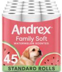 Andrex Family Soft Toilet Roll, Watermelon Wow Scented - 45 Toilet Rolls, Bulk Buy, FSC Certified